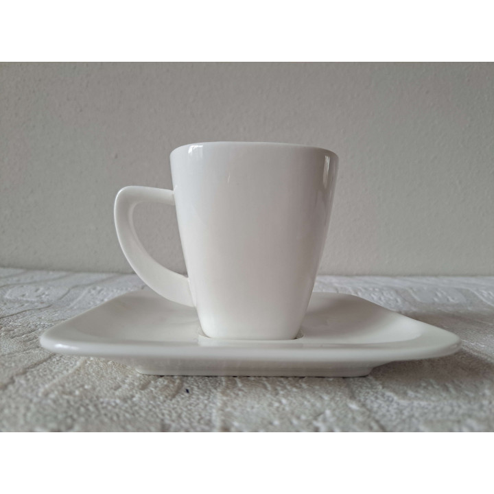 Kop en schotel met clown en varken, porselein 14x14x8.5cm - handgemaakt