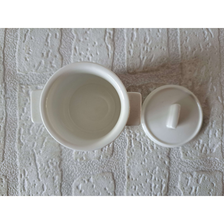 Suikerpotje met blauwe Volkswagen bus, porselein D7xH8cm - handgemaakt