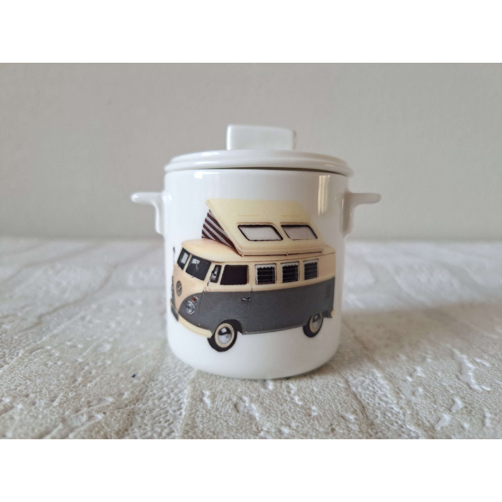 Suikerpotje met Volkswagen bus T1 camper, porselein D7xH8cm - handgemaakt