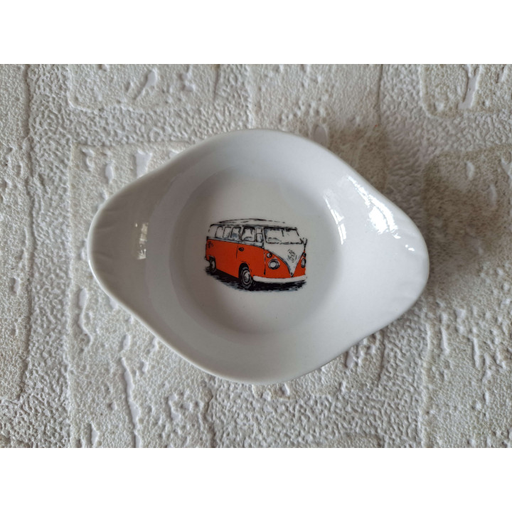 Amuseschaal donker oranje Volkswagen bus, porselein 9x7x2cm - handgemaakt