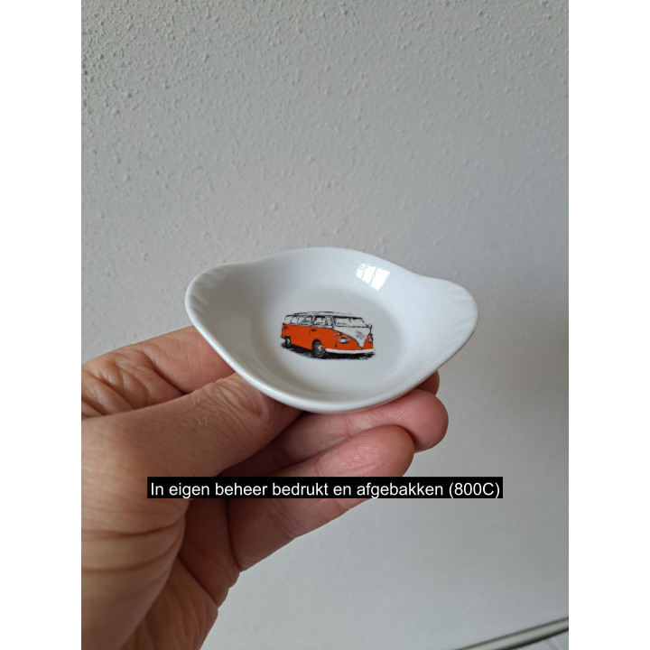 Amuseschaal donker oranje Volkswagen bus, porselein 9x7x2cm