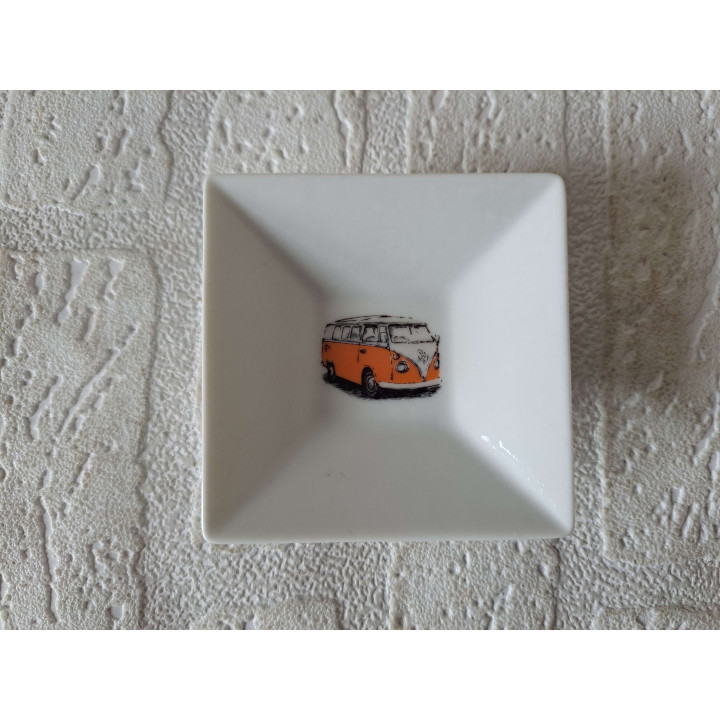 Amuse schaaltje met oranje Volkswagen bus 8x8x2.5cm - handgemaakt