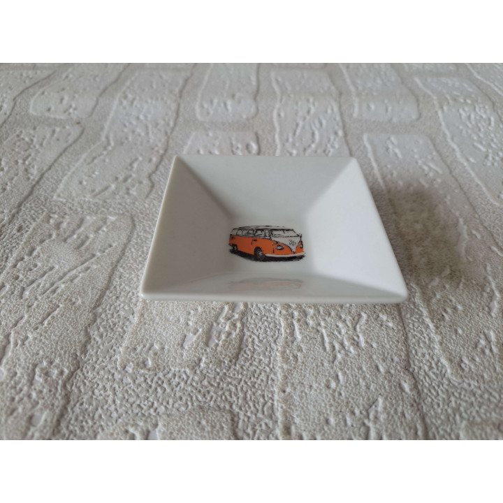 Amuse schaaltje met oranje Volkswagen bus 8x8x2.5cm - handgemaakt