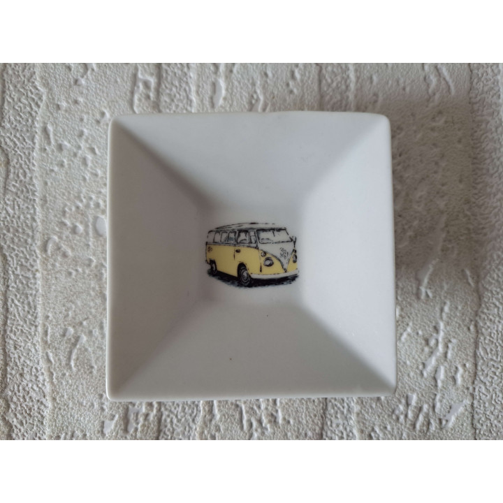 Amuse schaaltje met gele Volkswagen bus 8x8x2.5cm - handgemaakt