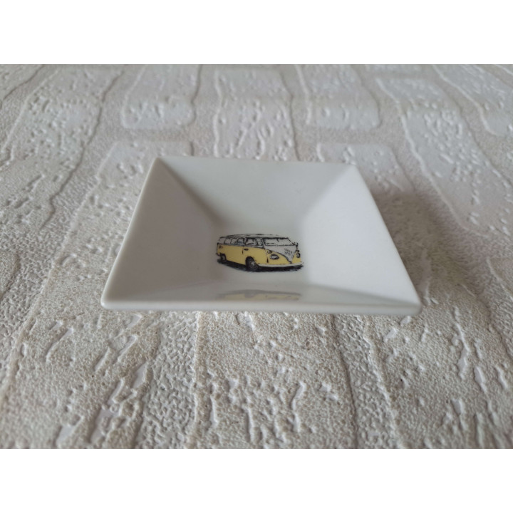 Amuse schaaltje met gele Volkswagen bus 8x8x2.5cm - handgemaakt