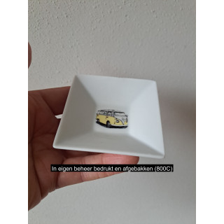 Amuse schaaltje met gele Volkswagen bus 8x8x2.5cm