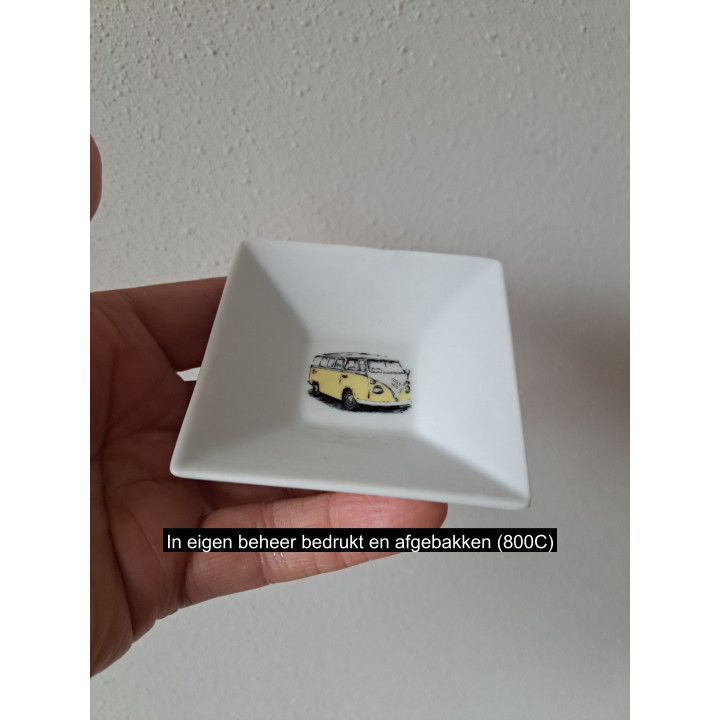 Amuse schaaltje met gele Volkswagen bus 8x8x2.5cm