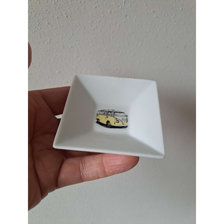 Amuse schaaltje met gele Volkswagen bus 8x8x2.5cm - handgemaakt