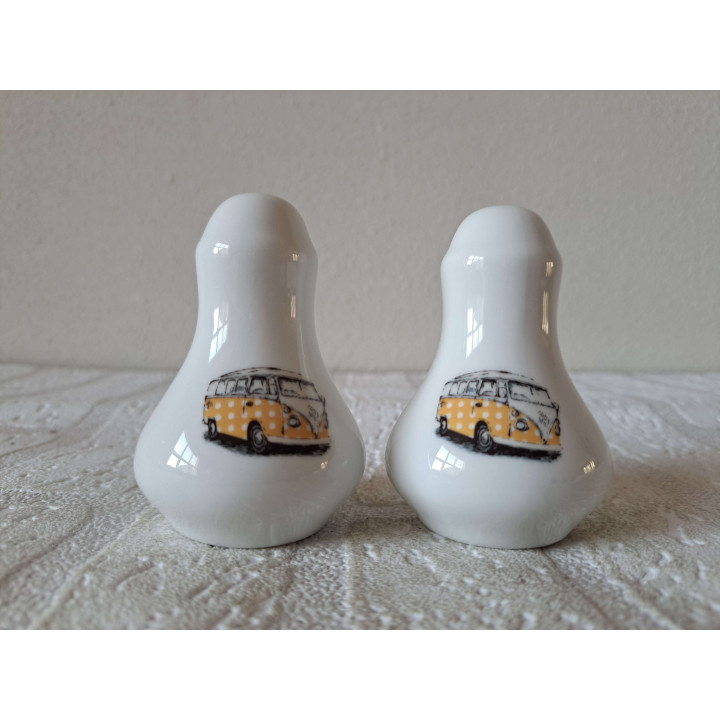 Volkswagen bus peper en zoutstel porselein D5.5xH8cm stippen - peper en zoutstellen