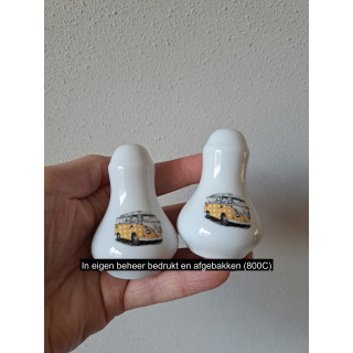 Volkswagen bus peper en zoutstel porselein D5.5xH8cm stippen