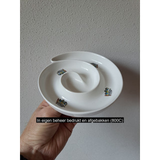 Ronde olijfschaal met Volkswagen t1 bus, porselein D15.5xH2cm