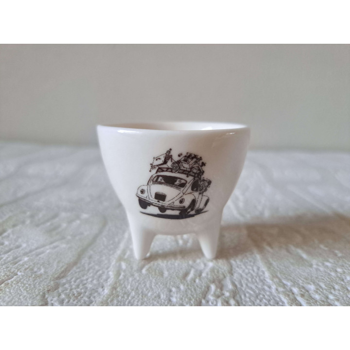 Egg cup on legs with Volkswagen Beetle - porcelain D5xH5cm