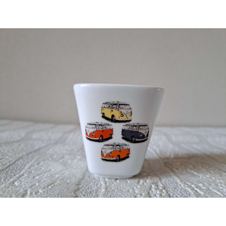 Bloempotje met kleuren Volkswagen t1 bus, porselein 6x6x6cm - handgemaakt