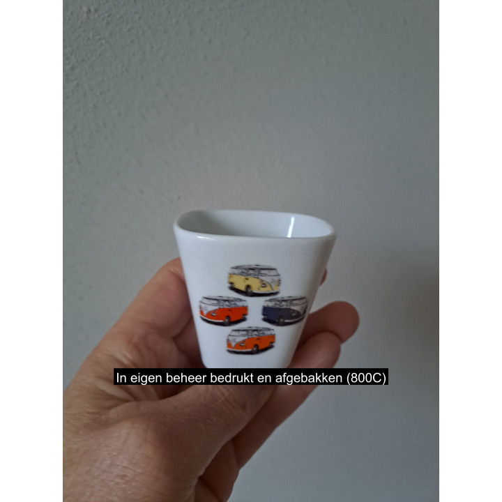 Bloempotje met kleuren Volkswagen t1 bus, porselein 6x6x6cm