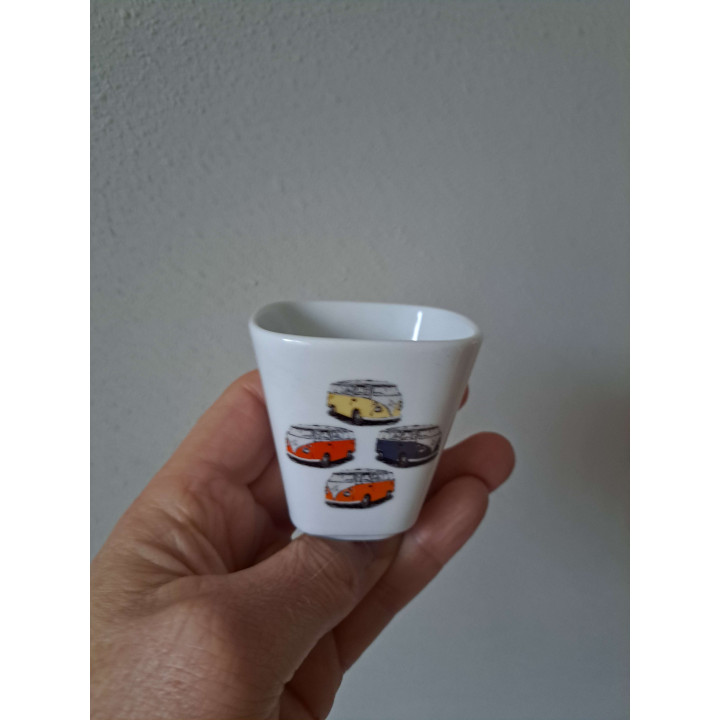 Bloempotje met kleuren Volkswagen t1 bus, porselein 6x6x6cm - handgemaakt