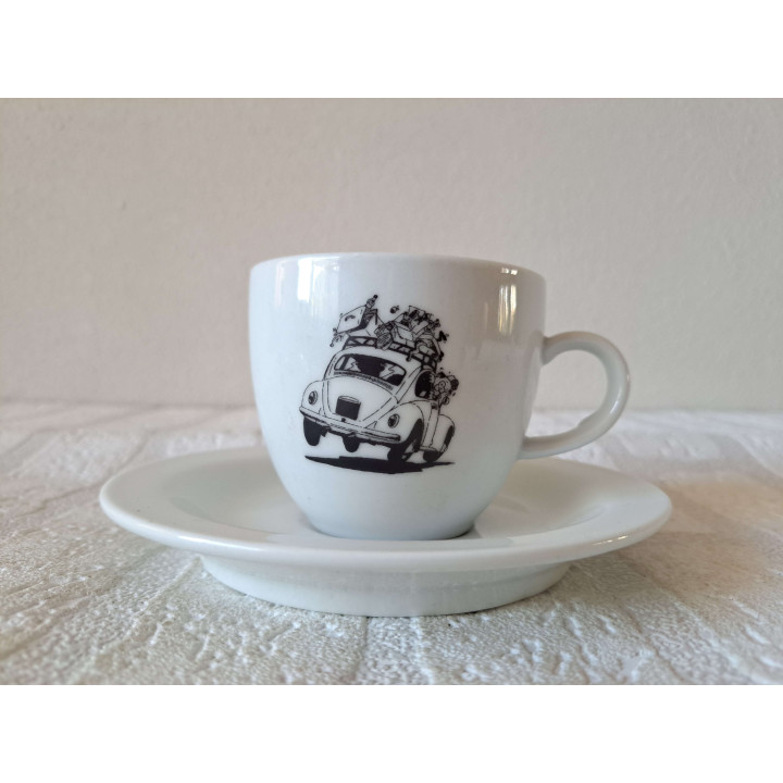 Kop en schotel Volkswagen kever tekening, porselein D14xH8cm - handgemaakt