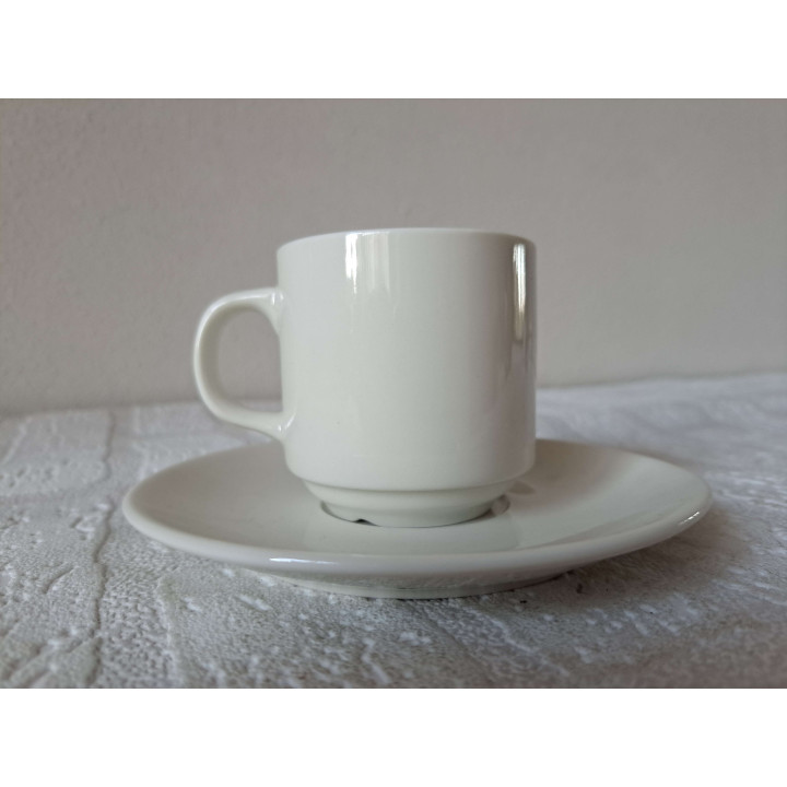 Kop en schotel 112 Daar red je levens mee, porselein D14xH8cm - handgemaakt