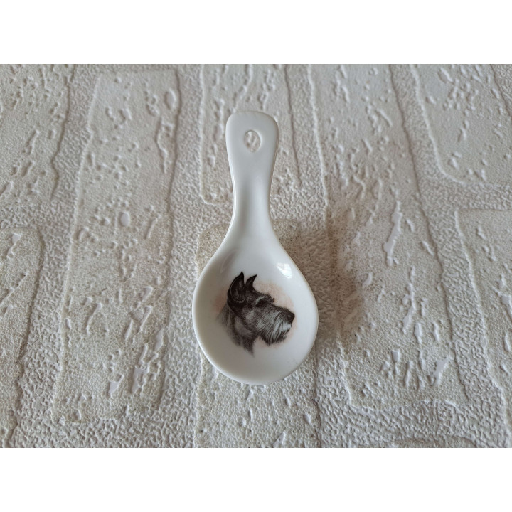 Amuselepel met Schnauzer hond, porselein 10x5x5cm - handgemaakt