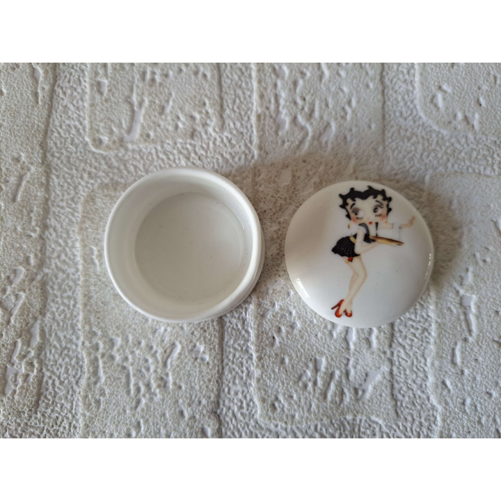 Pillendoosje met Betty Boop tekenfilm, porselein D4.5xH2.5cm - handgemaakt