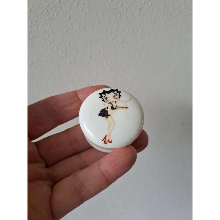 Pillendoosje met Betty Boop tekenfilm, porselein D4.5xH2.5cm - handgemaakt