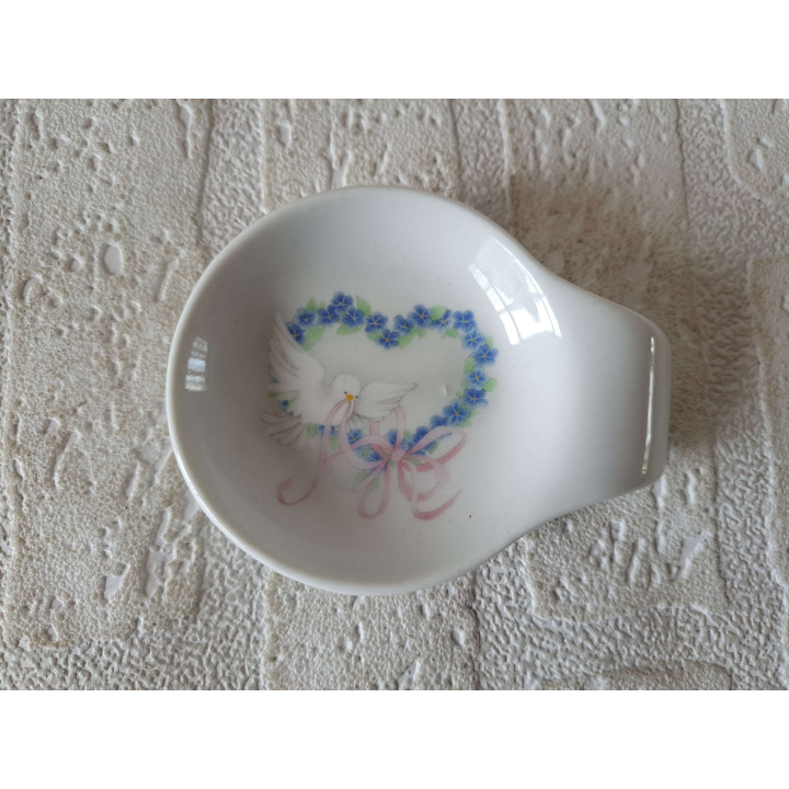 Amuseschaal met vredesduif met bloemen, porselein 9x7x2cm - handgemaakt