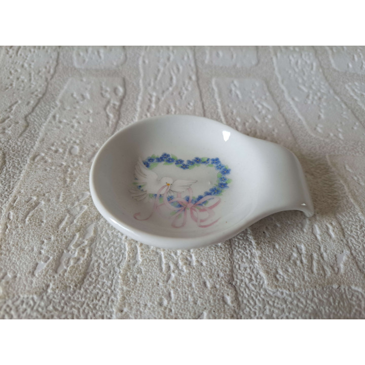 Amuseschaal met vredesduif met bloemen, porselein 9x7x2cm - handgemaakt
