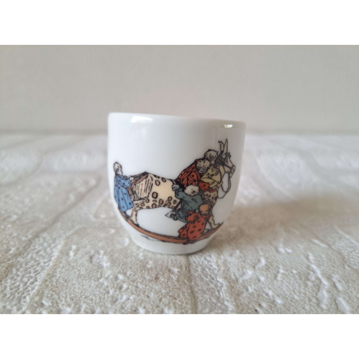 Eierdopje met hobbelpaard, porselein D4.5xH4.5cm - handgemaakt