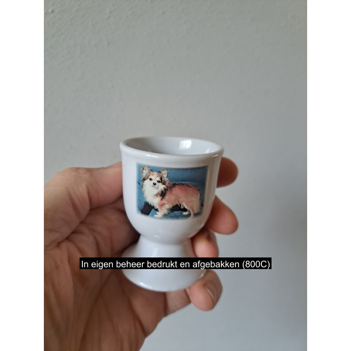 Eierdopje met Chihuahua  hond, porselein D5xH7cm