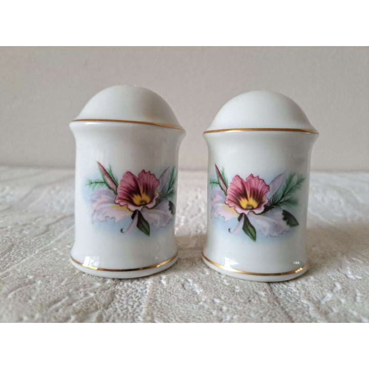Orchid Flower Pepper Salt Set Porcelain D4.5xH7cm - Floral Tableware