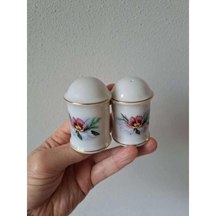 Orchid Flower Pepper Salt Set Porcelain D4.5xH7cm - Floral Tableware
