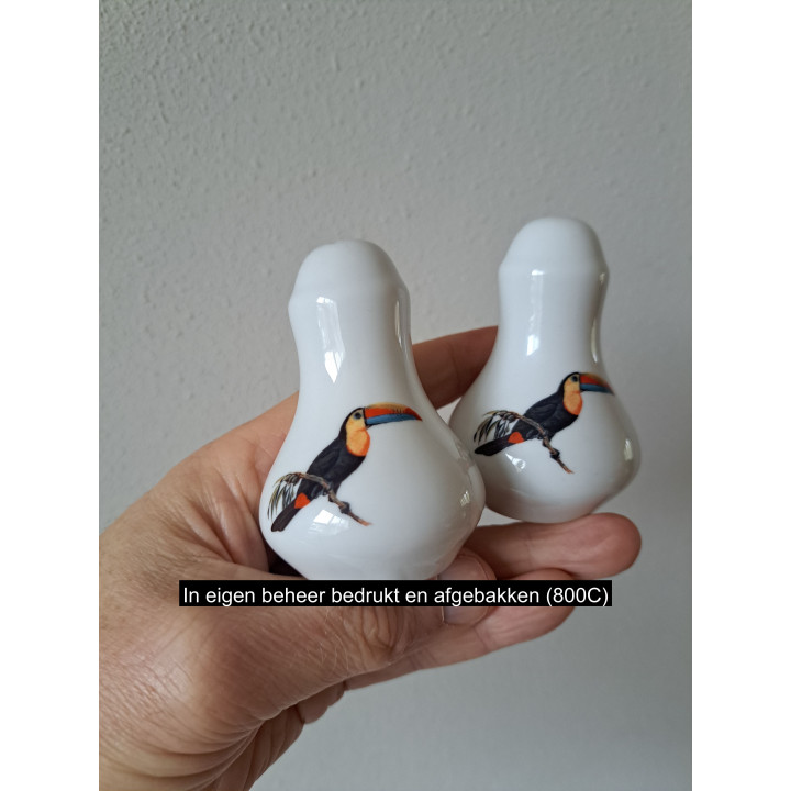 Toekan vogel peper en zoutstel, porselein D5xH8cm
