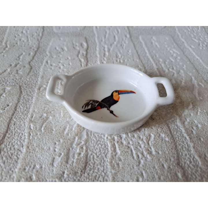 Amuseschaaltje met Toekan vogel, Porselein 8.5x6x2cm - handgemaakt