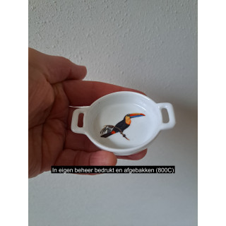 Amuseschaaltje met Toekan vogel, Porselein 8.5x6x2cm