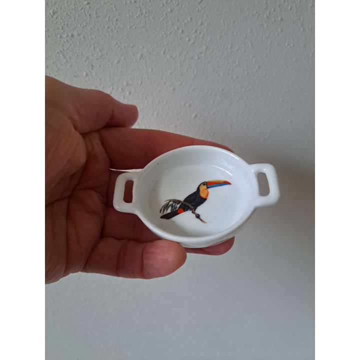 Amuseschaaltje met Toekan vogel, Porselein 8.5x6x2cm - handgemaakt