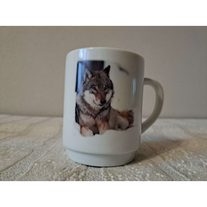 Mok beker met Wolf foto, Porselein D7xH9m - handgemaakt