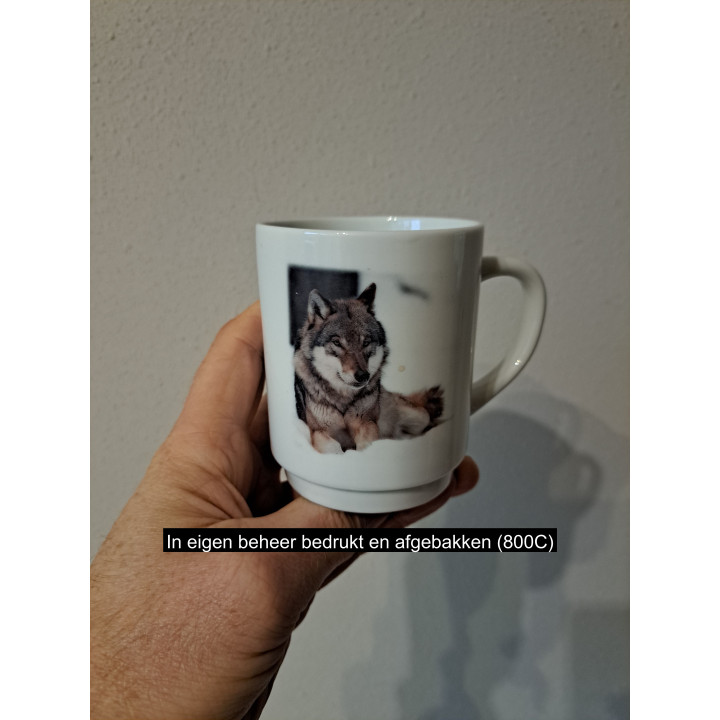 Mok beker met Wolf foto, Porselein D7xH9m