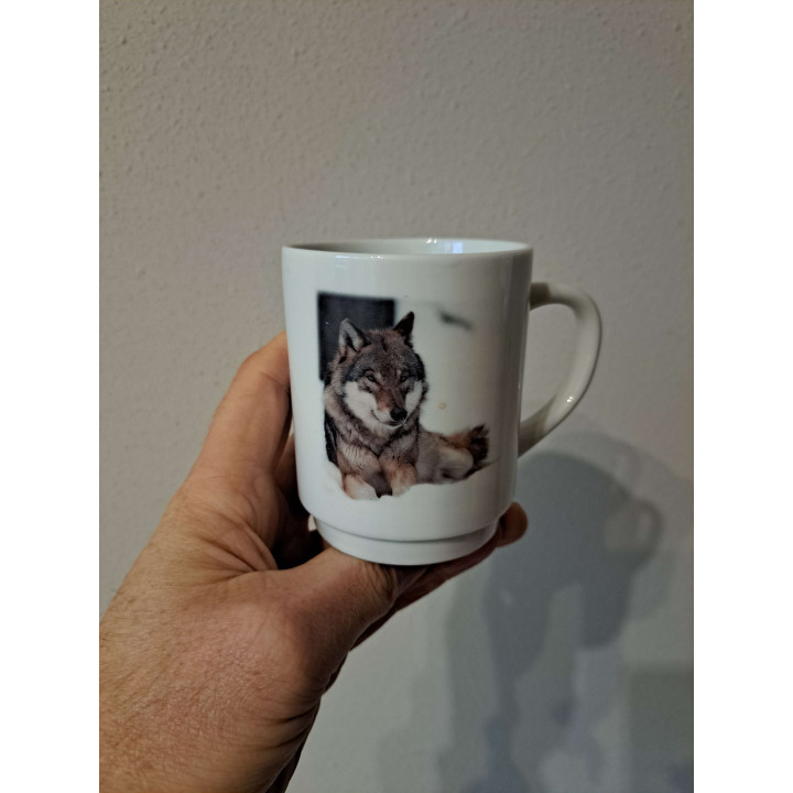 Mok beker met Wolf foto, Porselein D7xH9m - handgemaakt