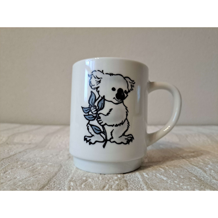 Mok beker met koalabeer tekening, Porselein D7xH9m - handgemaakt