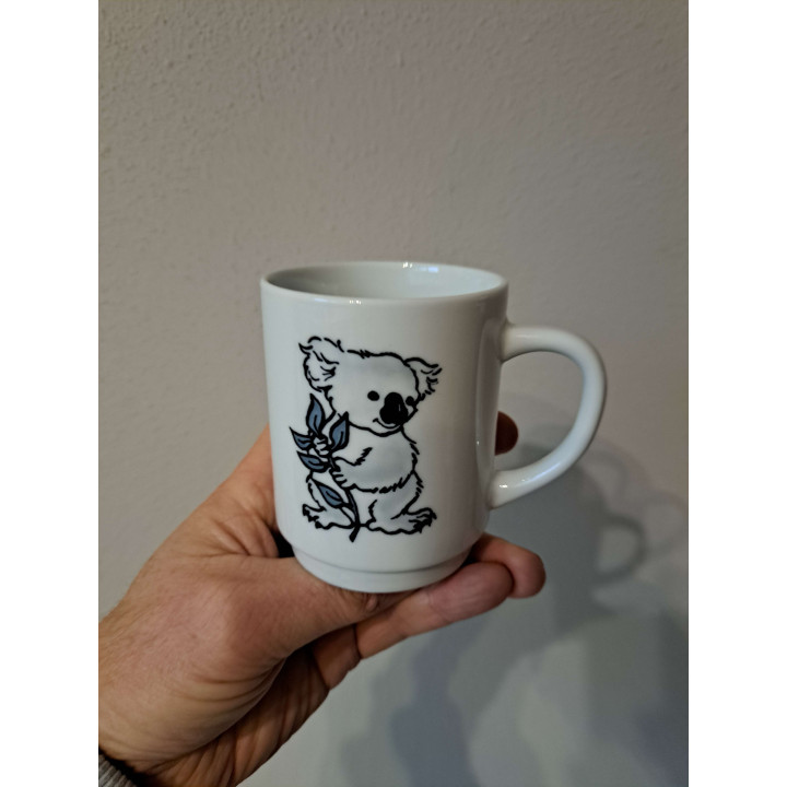 Mok beker met koalabeer tekening, Porselein D7xH9m - handgemaakt