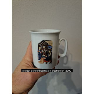 Mok beker met Kerststal tekening, Porselein D7.5xH9.5m