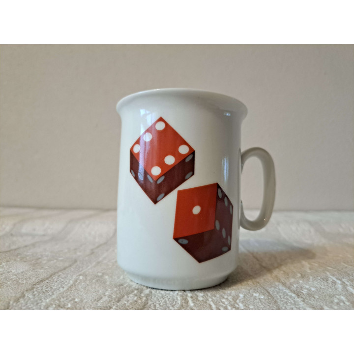 Mok beker met dobbelstenen tekening, Porselein D7.5xH9.5m - handgemaakt