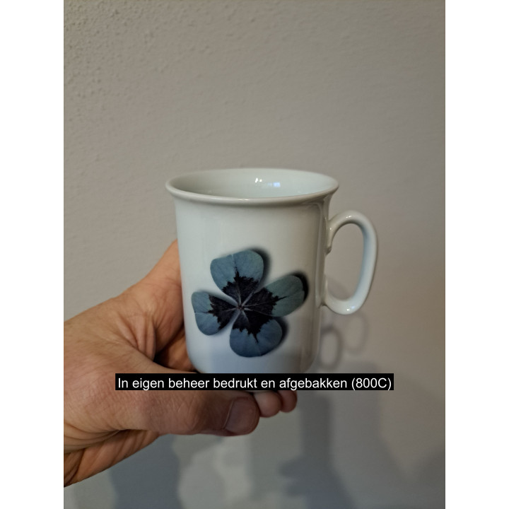 Mok beker met klavervier blad, Porselein D7.5xH9.5m