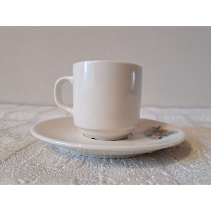 Kop en schotel met Orchidee bloem, porselein D7xH7.5cm - handgemaakt