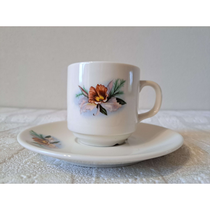 Kop en Schotel Orchidee Bloem Porselein D7xH7.5cm - Elegant