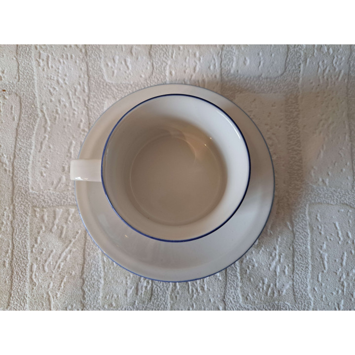 Delfsblauw kop en schotel met Pauw vogel, porselein D14xH7cm - handgemaakt