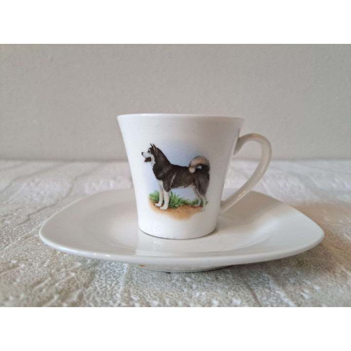 Espresso kop en schotel Alaskan hond porselein 11.5x11.5x6cm - handgemaakt