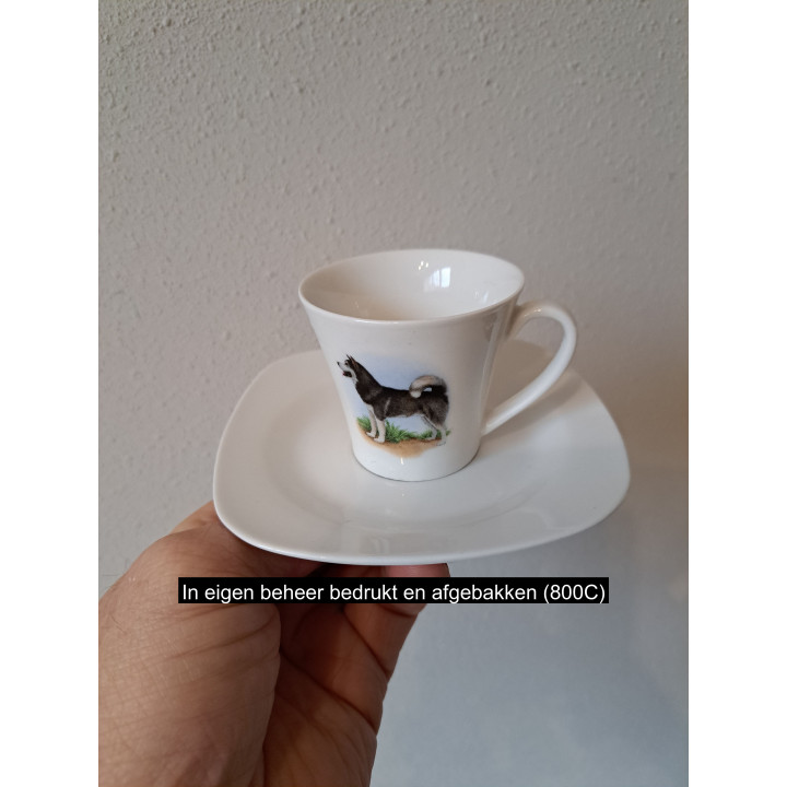 Espresso kop en schotel Alaskan hond porselein 11.5x11.5x6cm