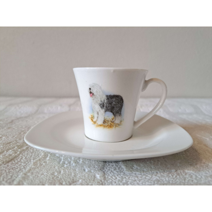 Espresso kop en schotel Herdershond, porselein 11.5x11.5x6cm - handgemaakt