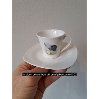 Espresso kop en schotel Herdershond, porselein 11.5x11.5x6cm