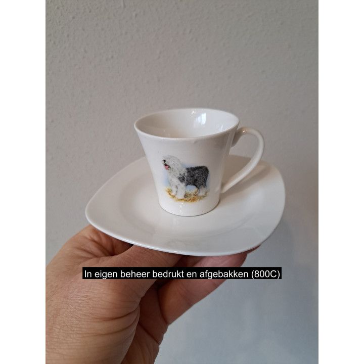 Espresso kop en schotel Herdershond, porselein 11.5x11.5x6cm